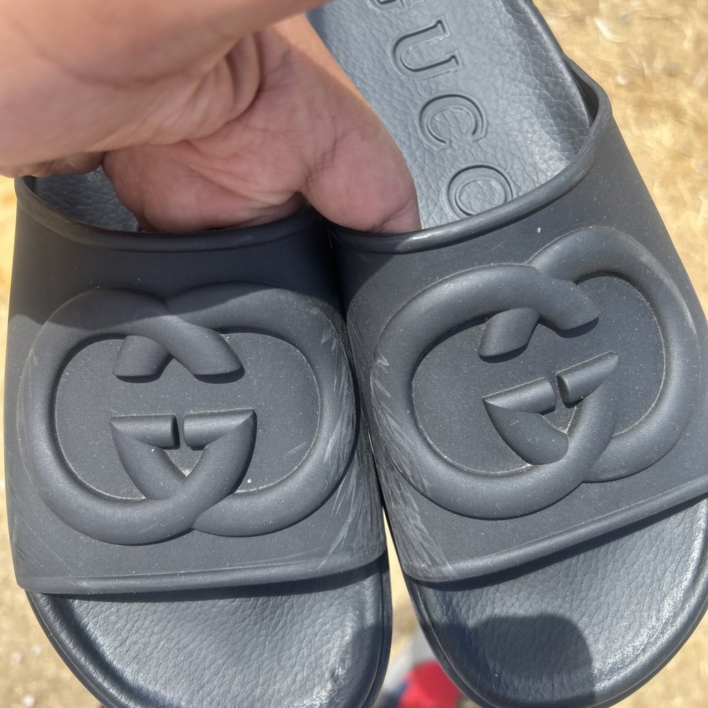 Gucci Rubber Slides Black Double G Logo Sandals Women's Size 38 (8) - Picture 8 of 8